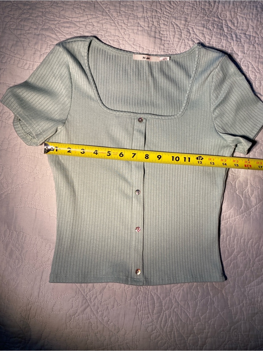 Mi Ami Ribbed Square-Neck Button-Front Top in Mint - Picture 4 of 7